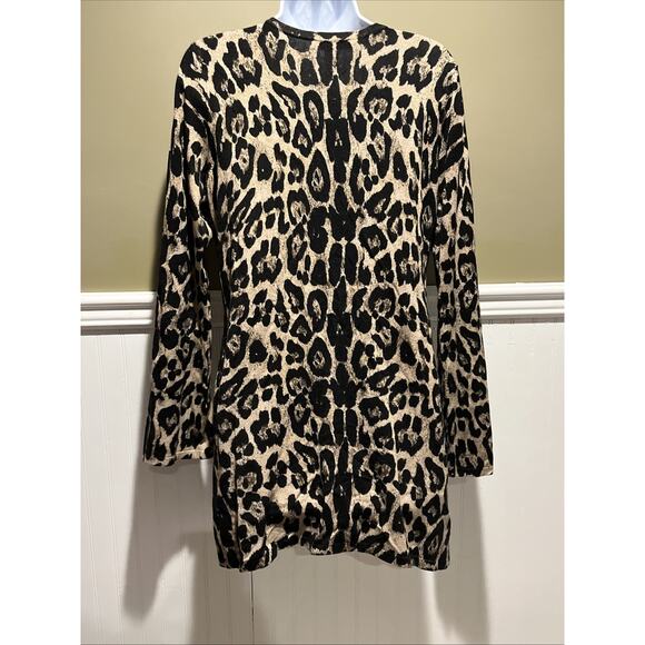 inc international concepts Women’s Long Top Plunge V Neck Leopard Beaded LS M - Picture 8 of 9